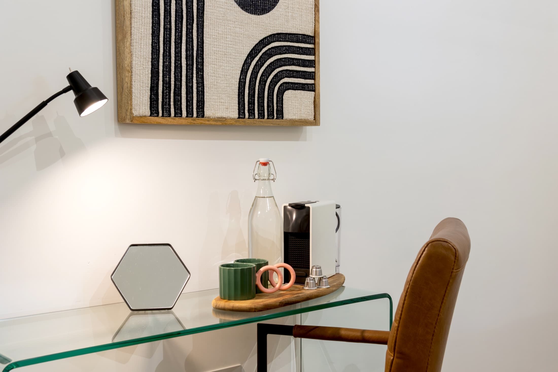 Guest room desk with coffee machine